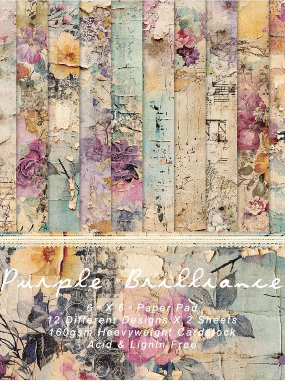 Vintage Floral Scrapbook Paper Pad - Flower Patterned Paper Pads, 6x6 Single-Sid